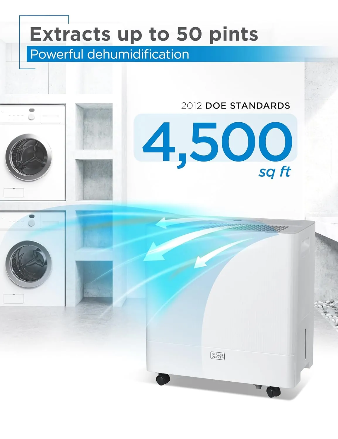 BLACK+DECKER 50-Pint Portable Dehumidifier, BD50MWSA