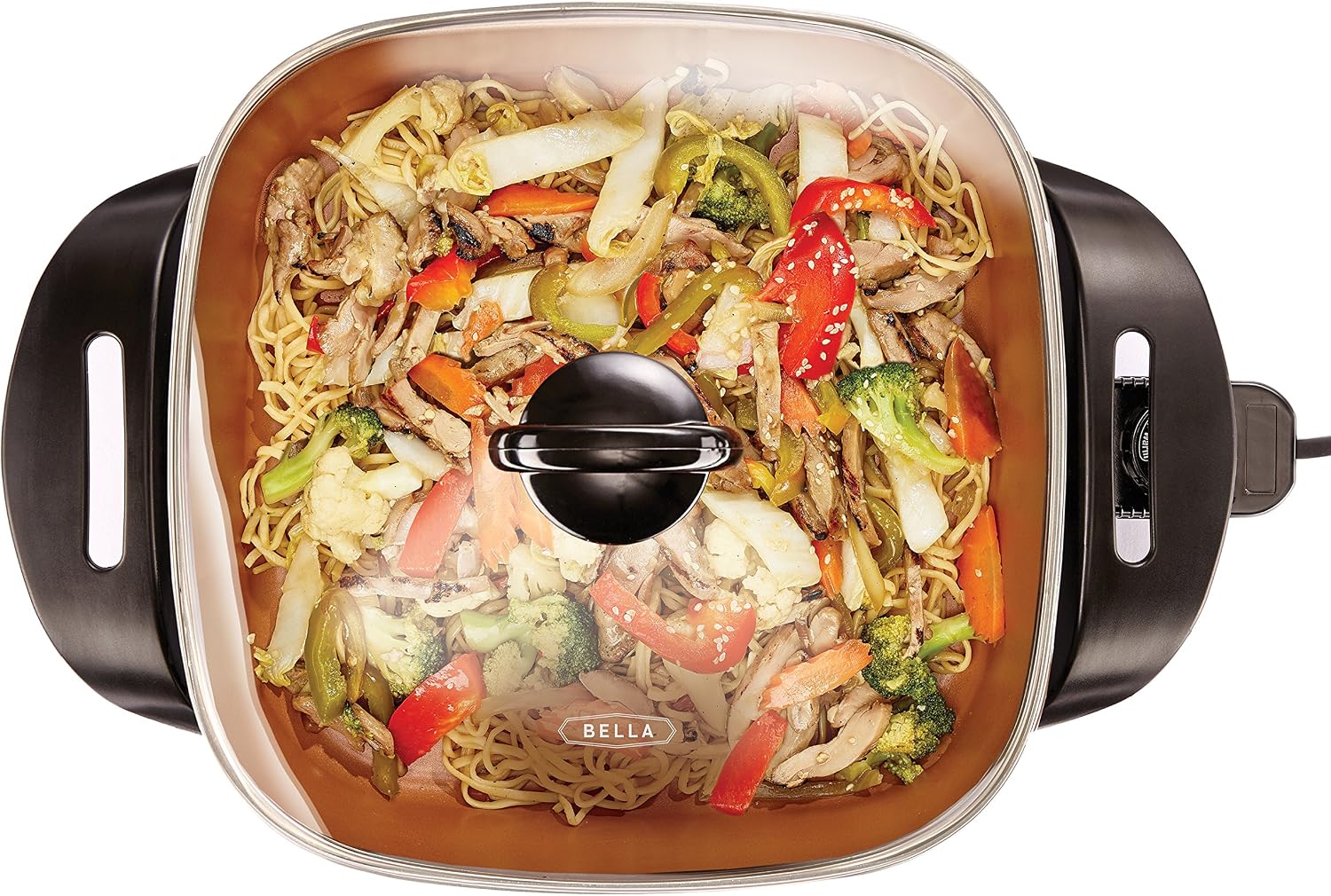 bella 12x12 Electric Skillet with Glass Lid, Copper